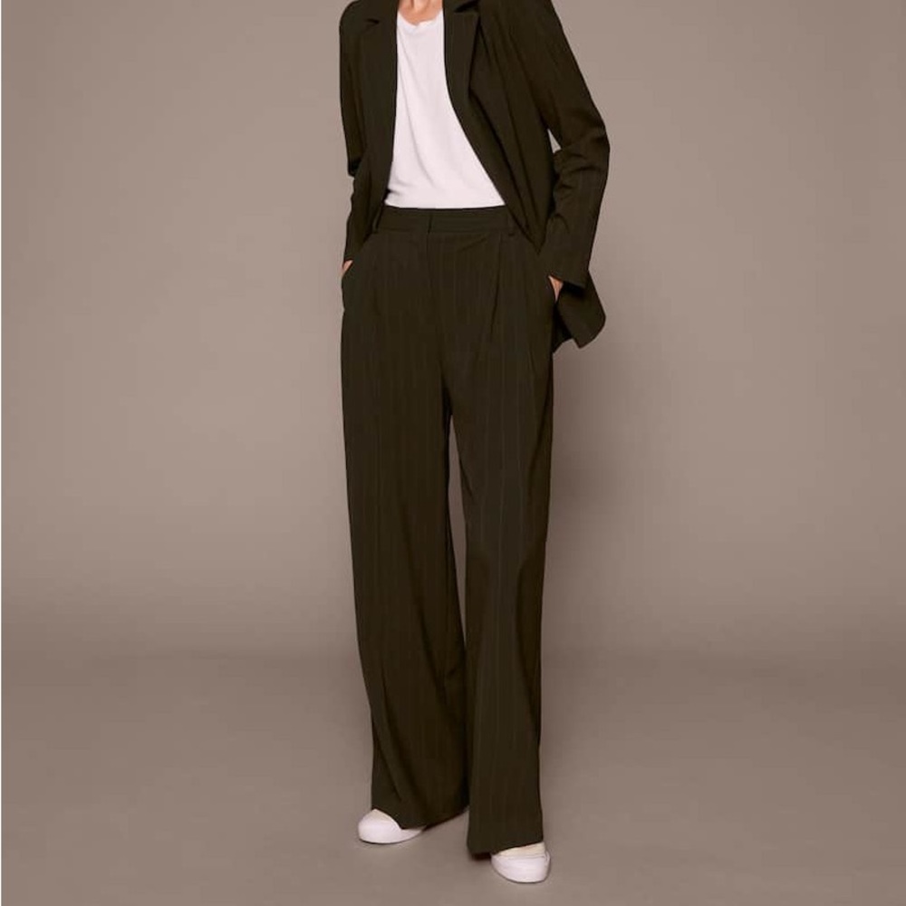 Mango Pinstripe Suit Trousers Olive Dark Green